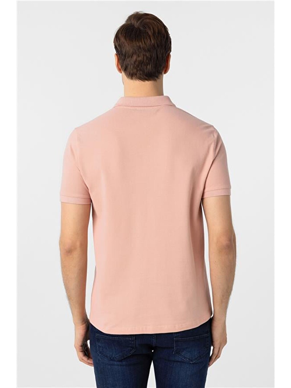 Pembe Gül Kurusu Slim Düz Polo Yaka Tişört-2