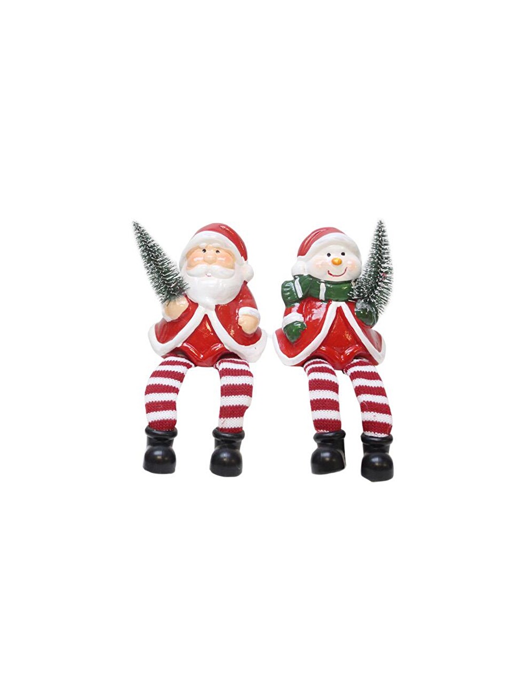 Kırmızı Yılbaşı Hediyelik Seramik Dekor Süsü Kardan Adam Biblo Seti 16 Cm-2