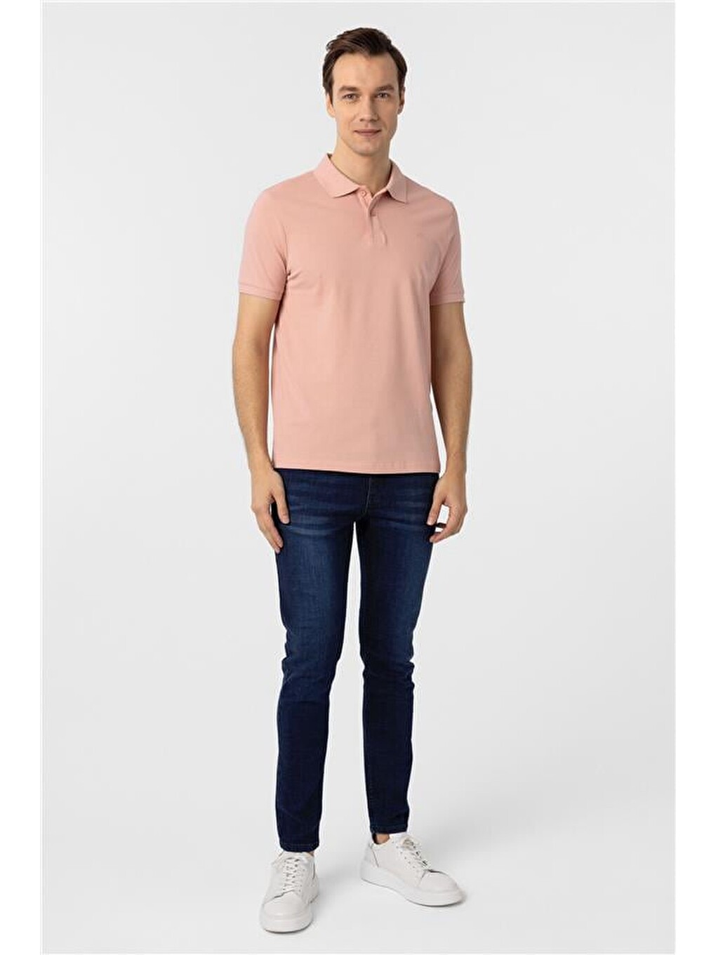 Pembe Gül Kurusu Slim Düz Polo Yaka Tişört-4