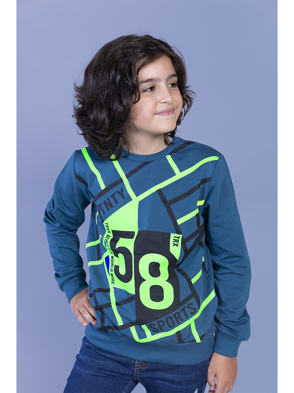 Petrol Erkek Çocuk Baskılı Sweatshirt