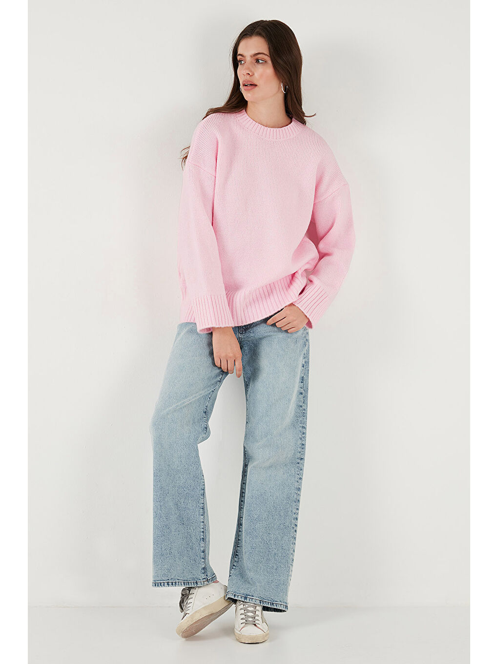 Pembe Regular Fit Bisiklet Yaka Basic 2'li Paket Triko Kazak 4616213S2-3