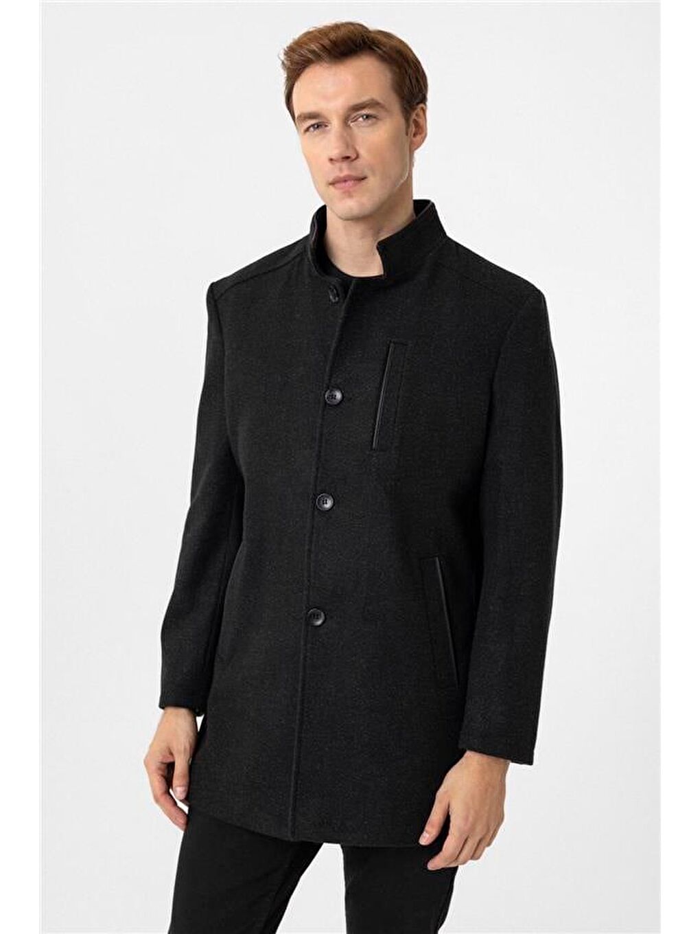 Siyah Regular Desenli Hakim Yaka Kaban