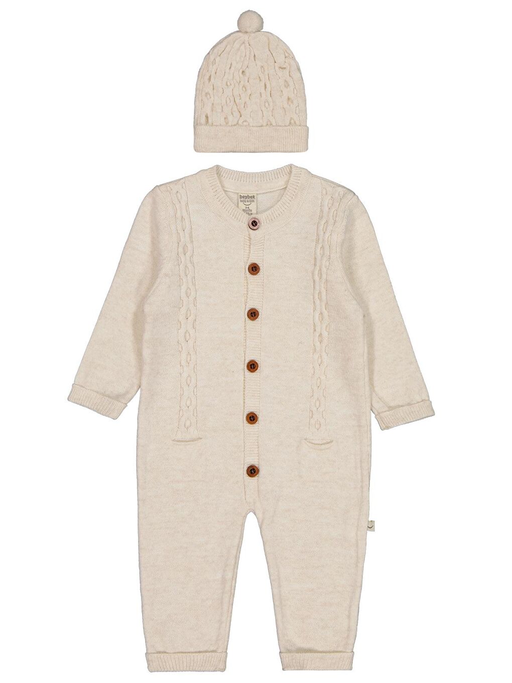 Beybek Düğmeli 3-12 Ay Tulum - Ekru 3-6 Ay