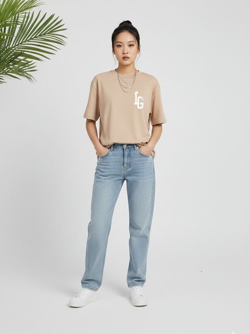 Kadın Bej IG Baskılı Tişört-1