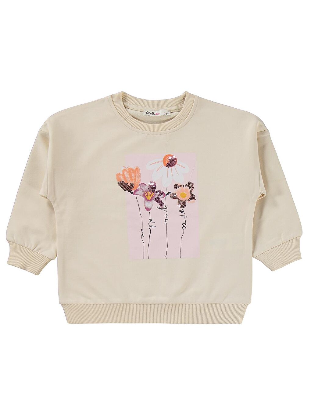 Girls Çiçek Baskılı 2-5 Yaş Eşofman Takımı - Bej 2-3 Yaş-1