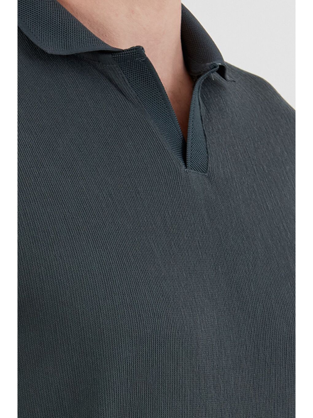 Petrol Basic Polo Yaka Jakarlı Tişört-4