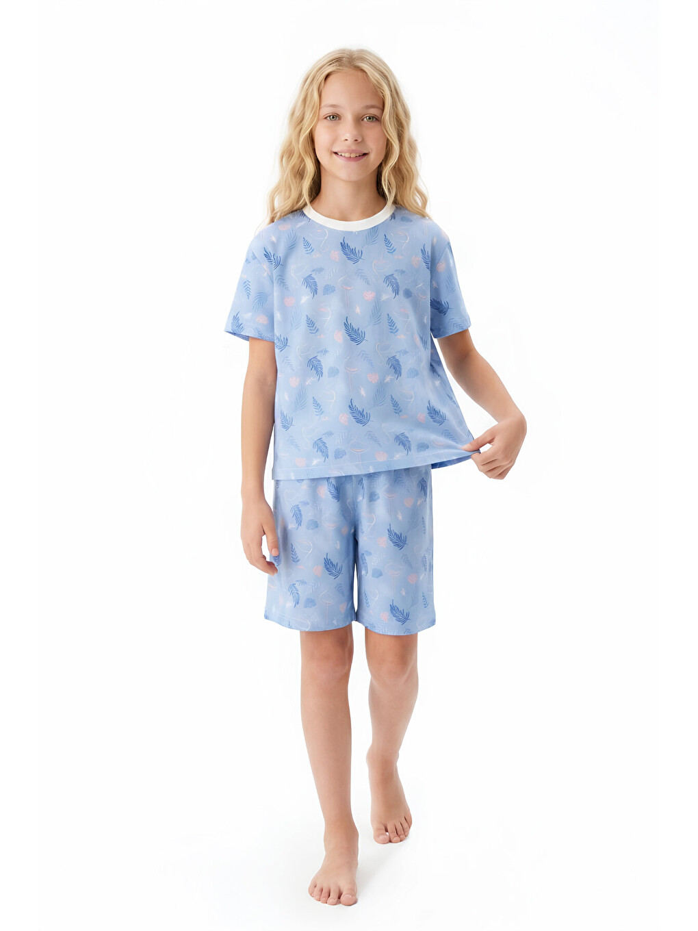 Mavi Kız Çocuk %100 Pamuk Ve Şortlu Pijama Takımı 8-13 Yaş 12721ıs-2