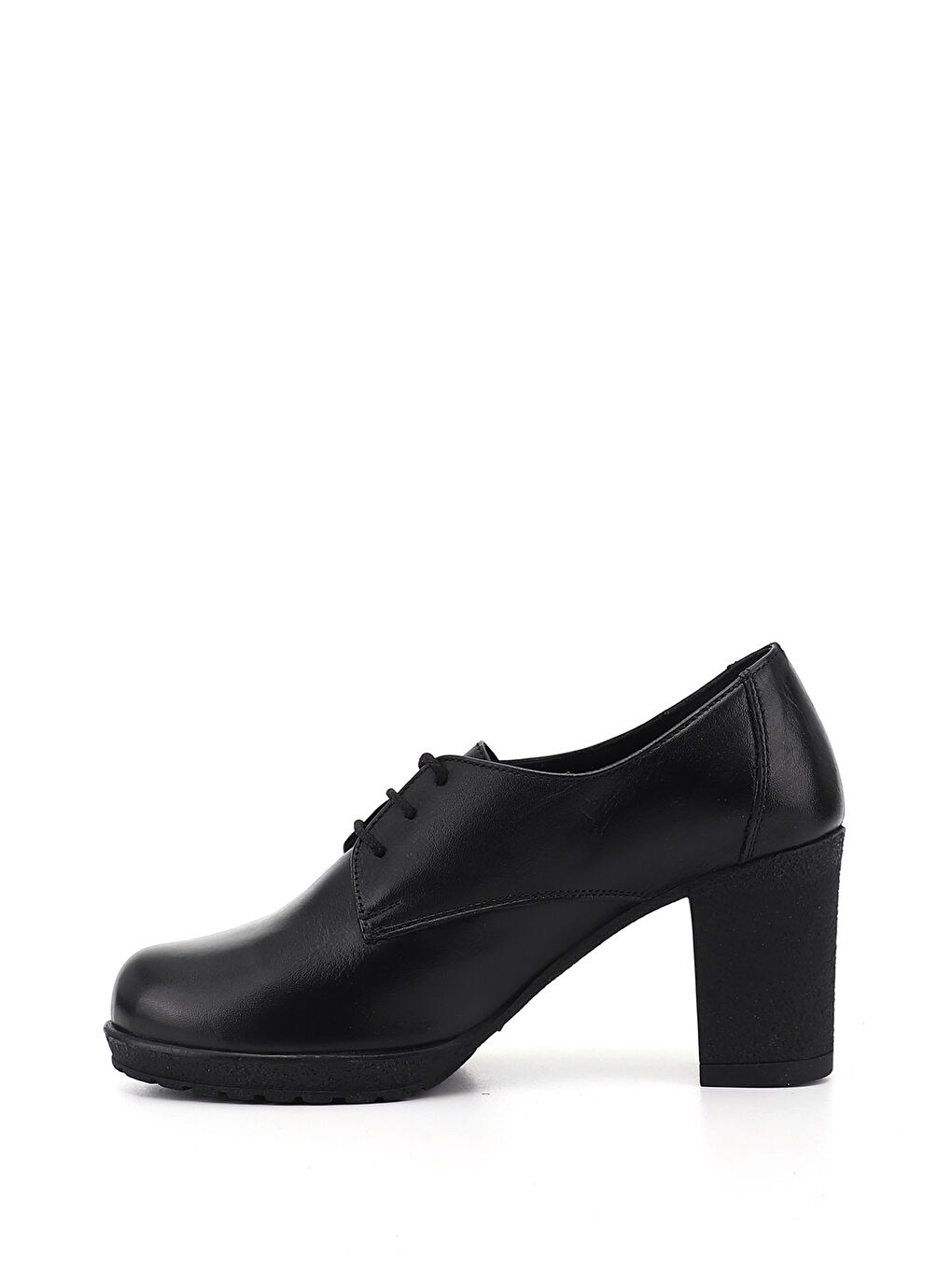 Siyah Kadın SİYAH Bağcıklı Kalın Topuklu Hakiki Deri Ayakkabı-2