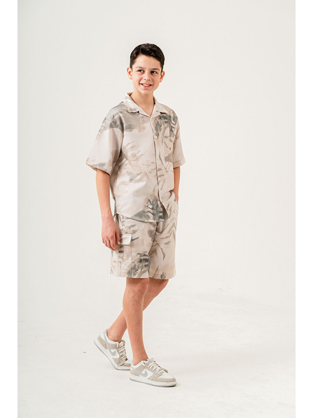 Ekru Erkek Çocuk 2'li Takım (Gömlek+Bermuda Pantolon) P1057