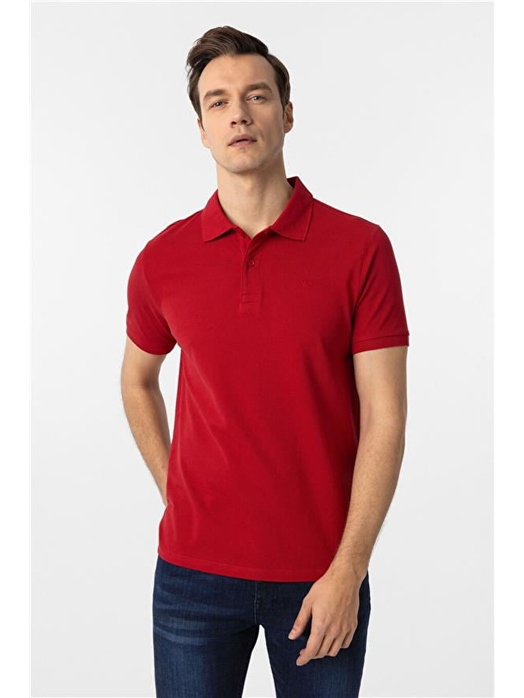 Kırmızı Slim Düz Polo Yaka Tişört-1