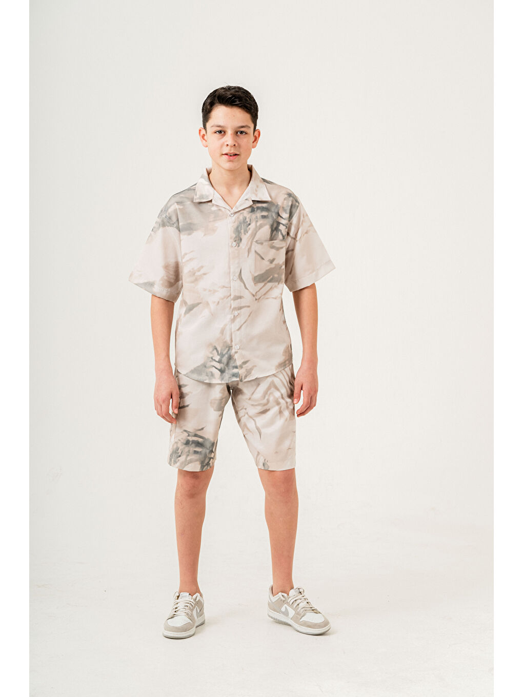 Ekru Erkek Çocuk 2'li Takım (Gömlek+Bermuda Pantolon) P1057-2