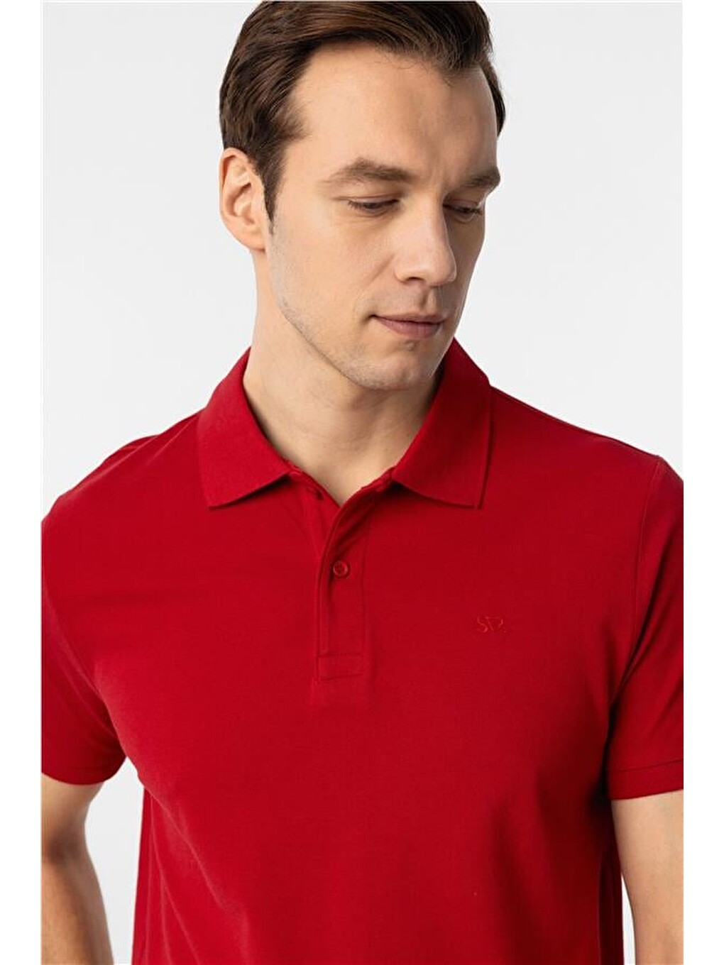 Kırmızı Slim Düz Polo Yaka Tişört-2