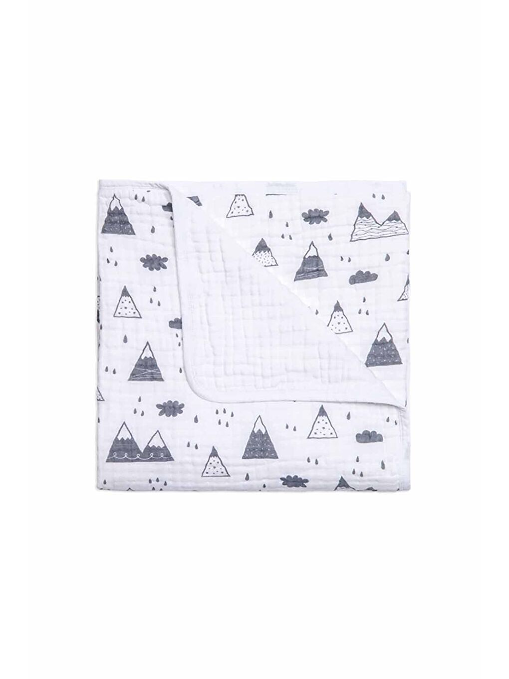 Beyaz Muslin Tek Battaniye (4 Kat) - Mountains - 120x120