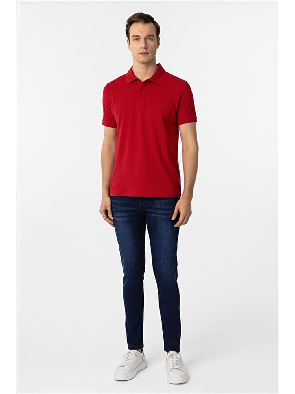 Kırmızı Slim Düz Polo Yaka Tişört-4
