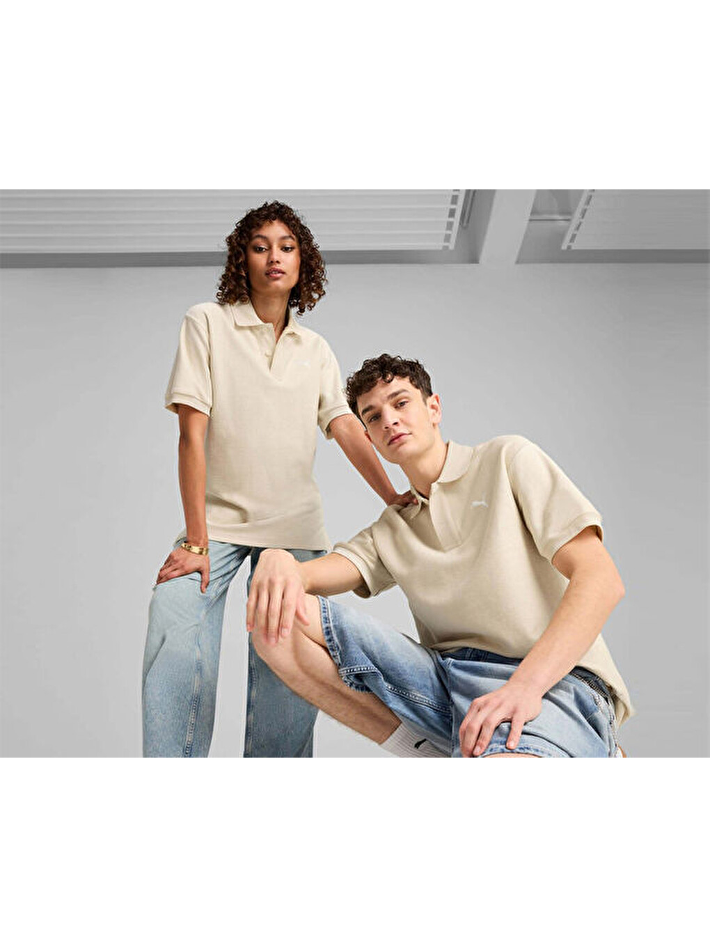 Premium Ess Jacquard Polo Unisex Günlük Polo Tişört 62967087 Bej