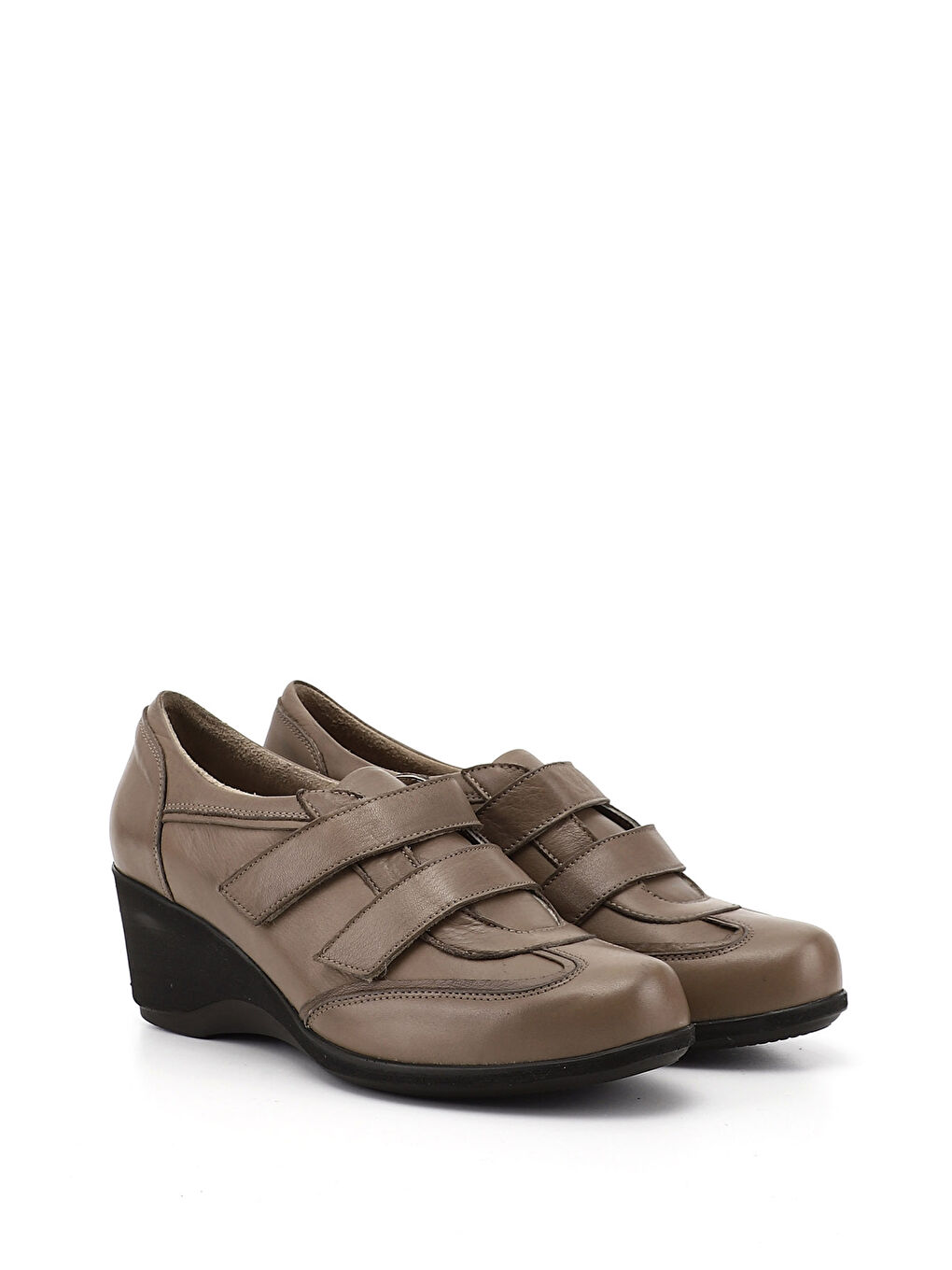 Bej Kadın BEJ-VİZON Dolgu Taban Cırtlı Hakiki Deri Ayakkabı-1