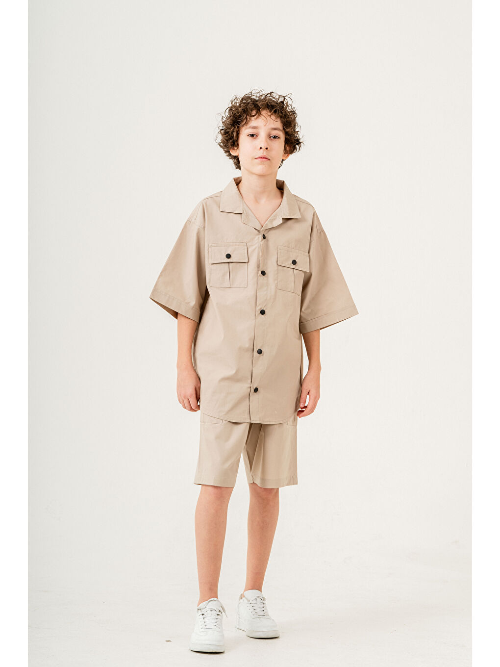 Ekru Erkek Çocuk 2'li Takım (Gömlek+Bermuda Pantolon) P1032