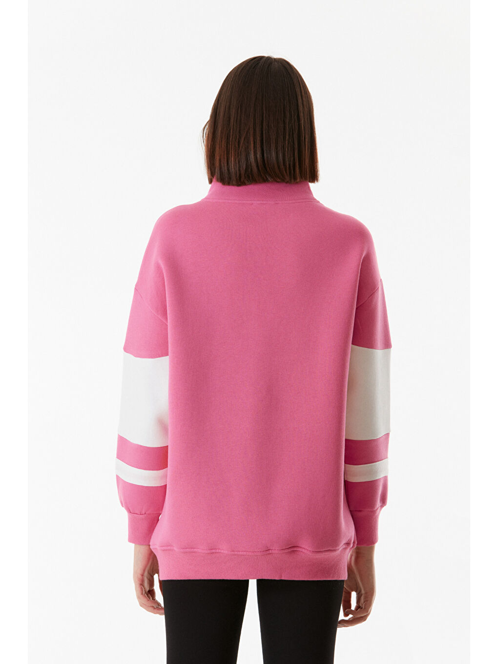 Fullamoda Pembe Renk Bloklu Yarım Fermuarlı Sweatshirt - 4