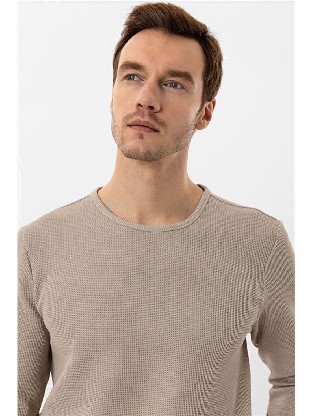 Bej Slim Armürlü Bisiklet Yaka Triko-3