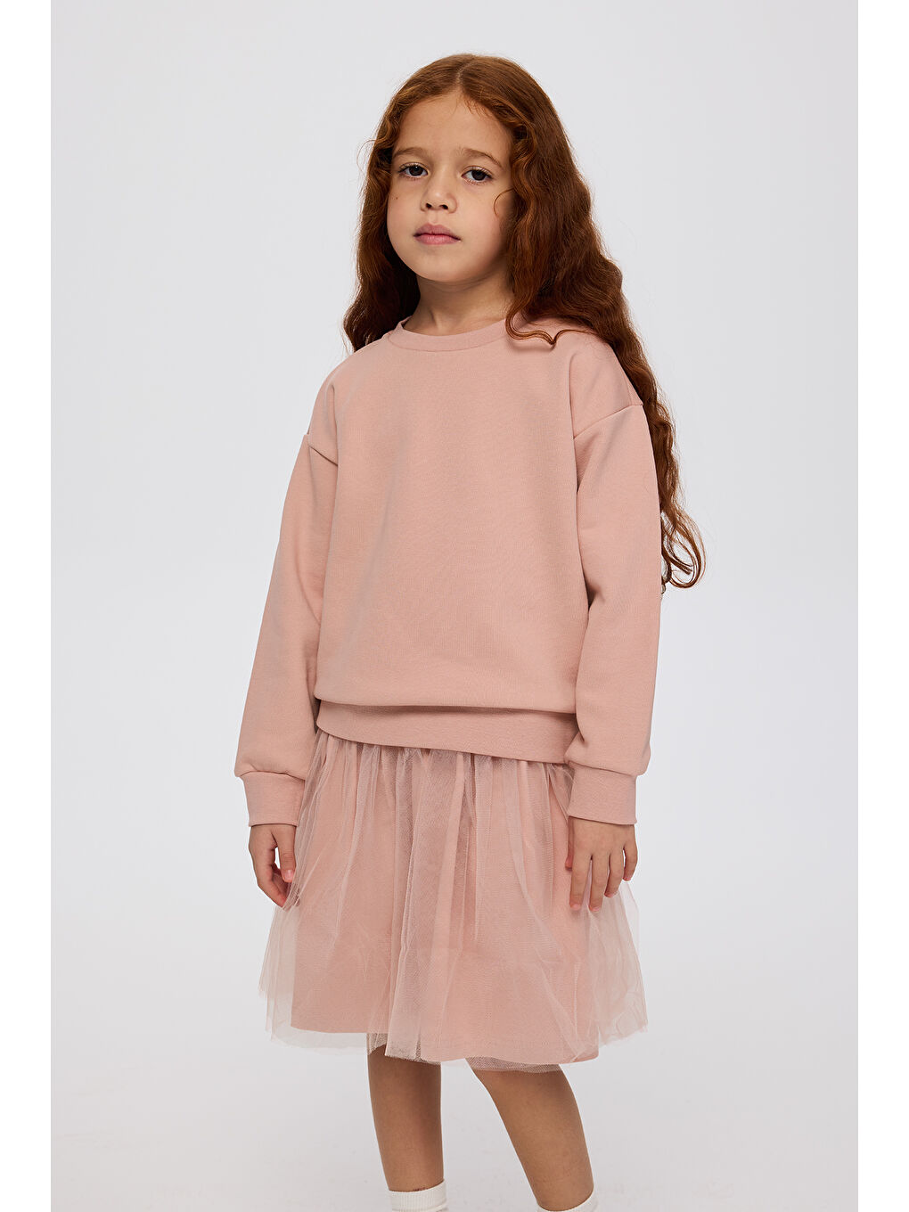 Pembe Kız Çocuk Eteği Tüllü 2 Parçalı Pudra Elbise-3