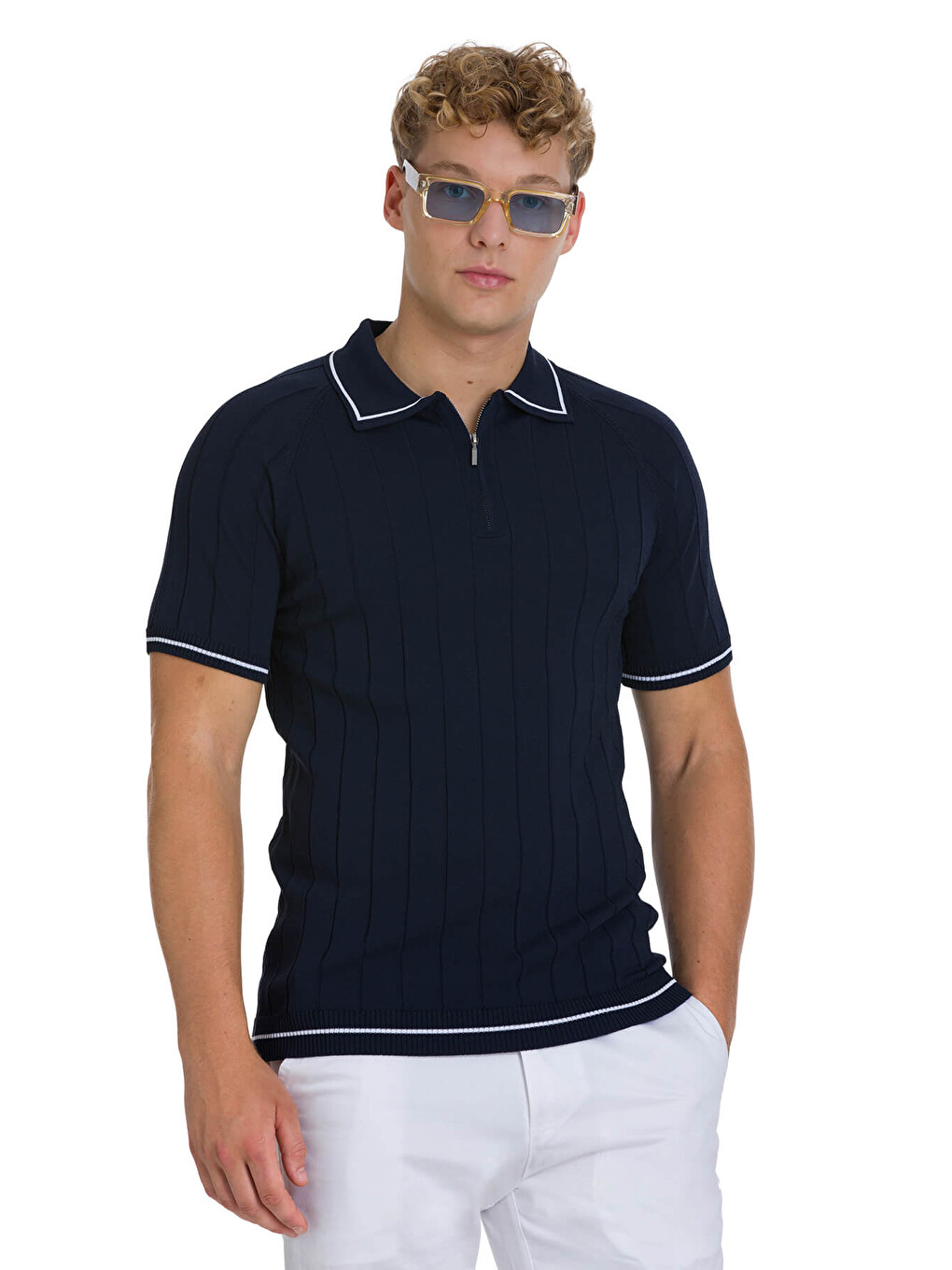 Lacivert Regular Fit Polo Yaka Rayon Tişört