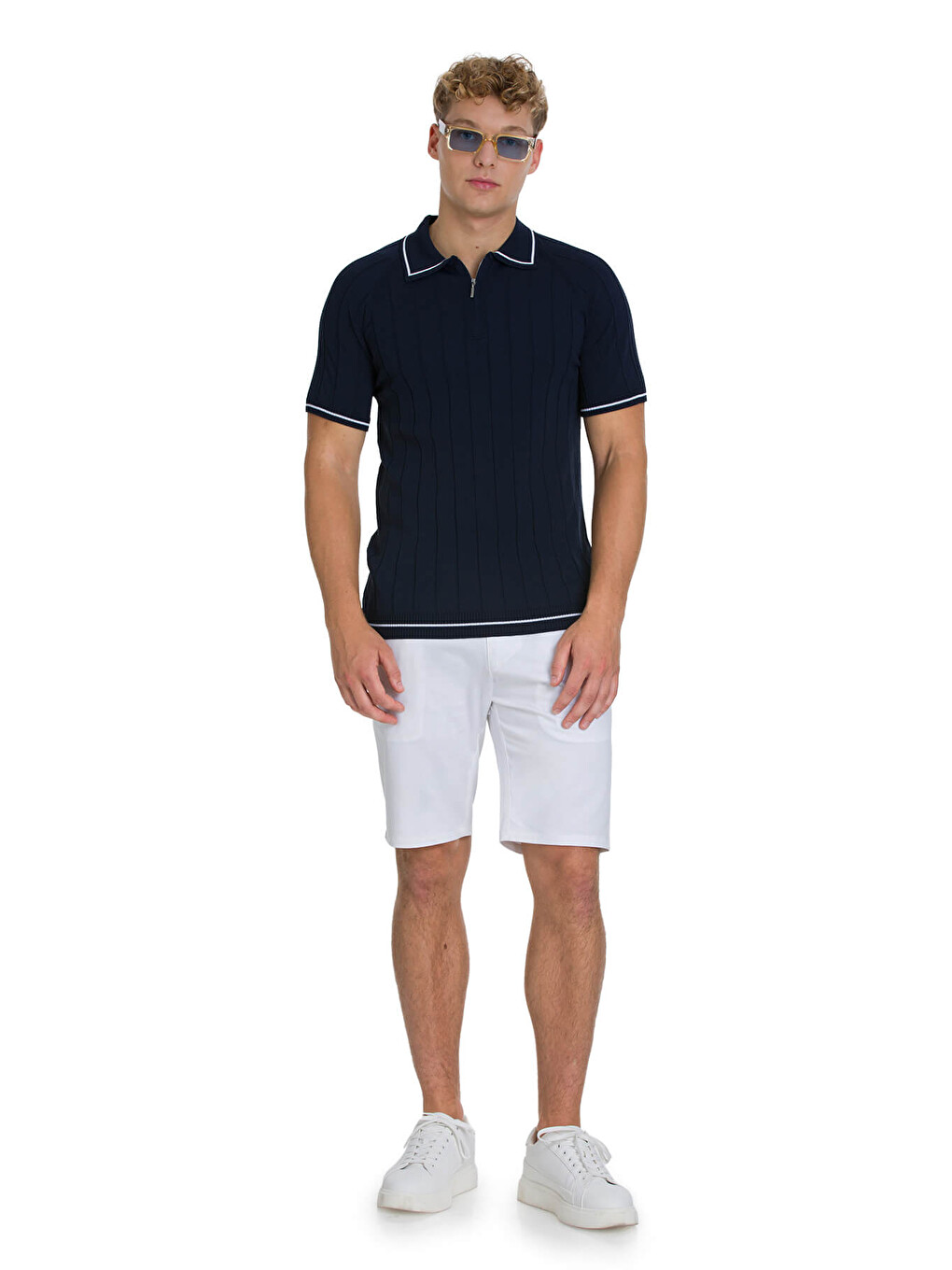 Lacivert Regular Fit Polo Yaka Rayon Tişört-1