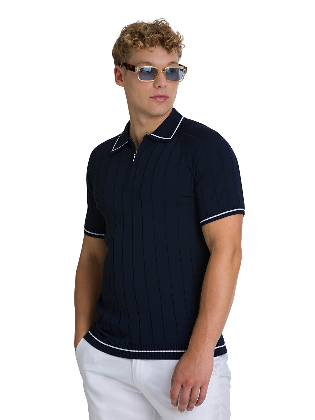 Lacivert Regular Fit Polo Yaka Rayon Tişört-2