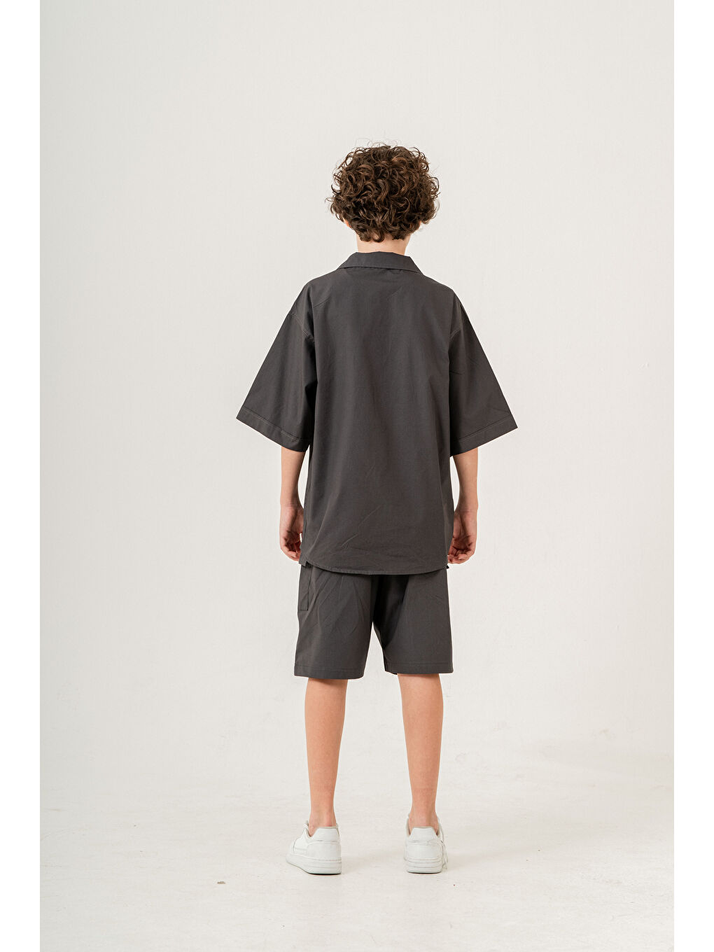 Gri Erkek Çocuk 2'li Takım (Gömlek+Bermuda Pantolon) P1032-3