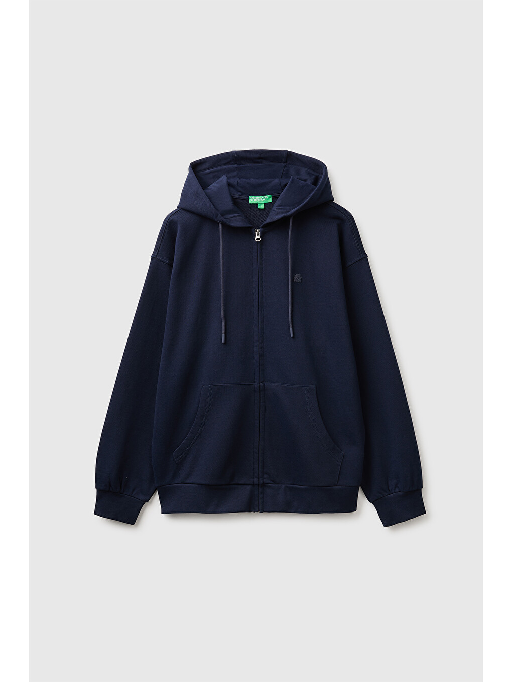 Erkek Lacivert %100 Pamuk Dar Kesim Fermuarlı Kapüşonlu Sweatshirt