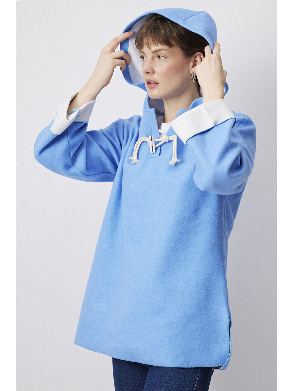 Mavi Kapüşonlu Sweatshırt-2