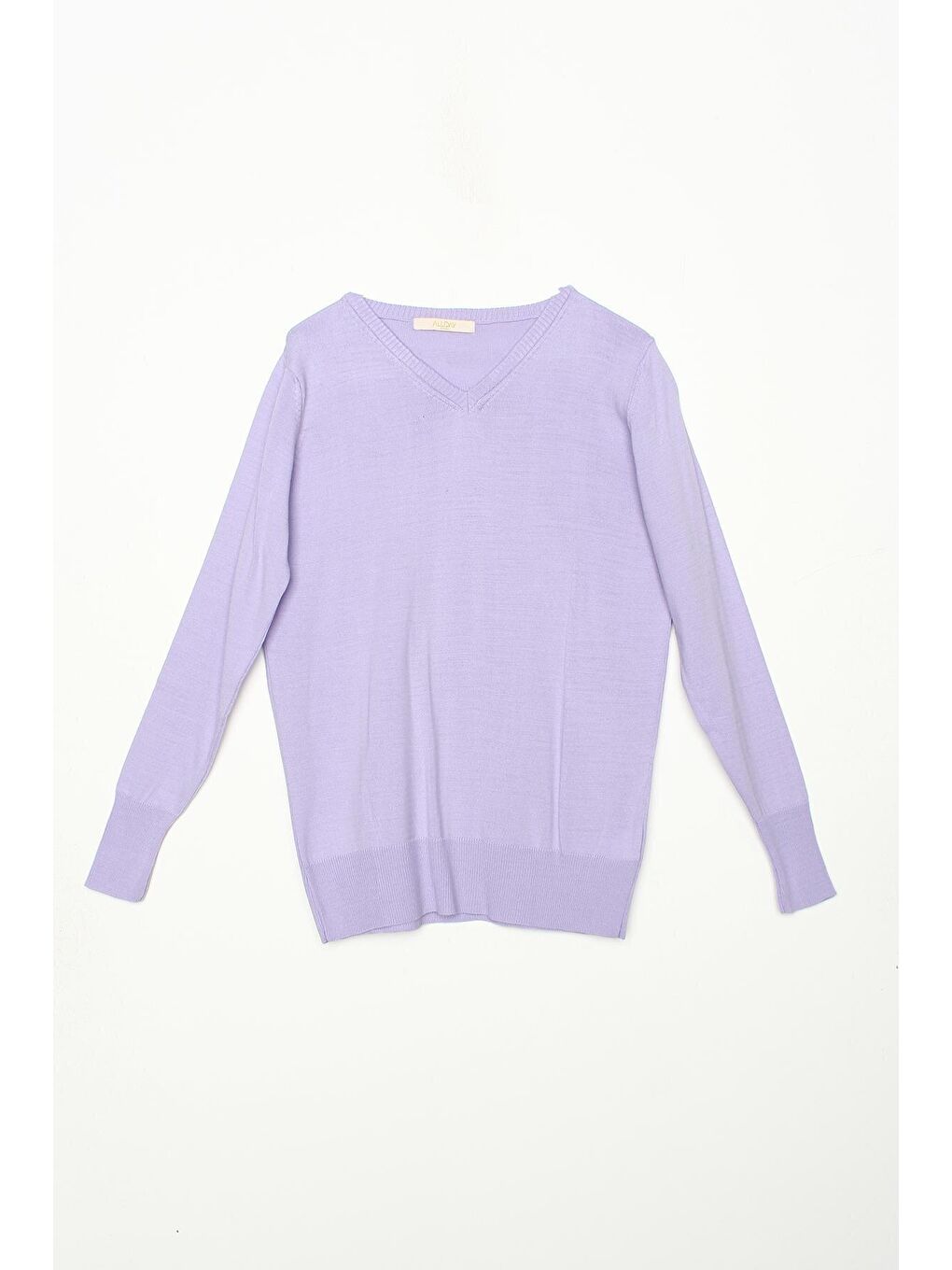 Açık Lila V Yaka Triko Kazak-4