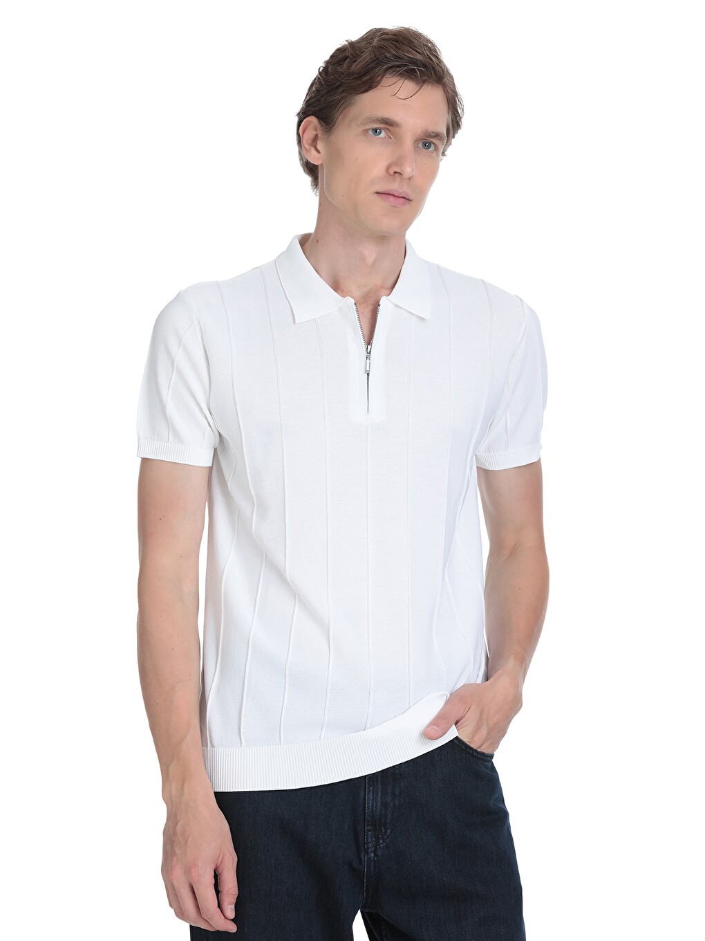 Beyaz Regular Fit Polo Yaka Rayon Tişört-2