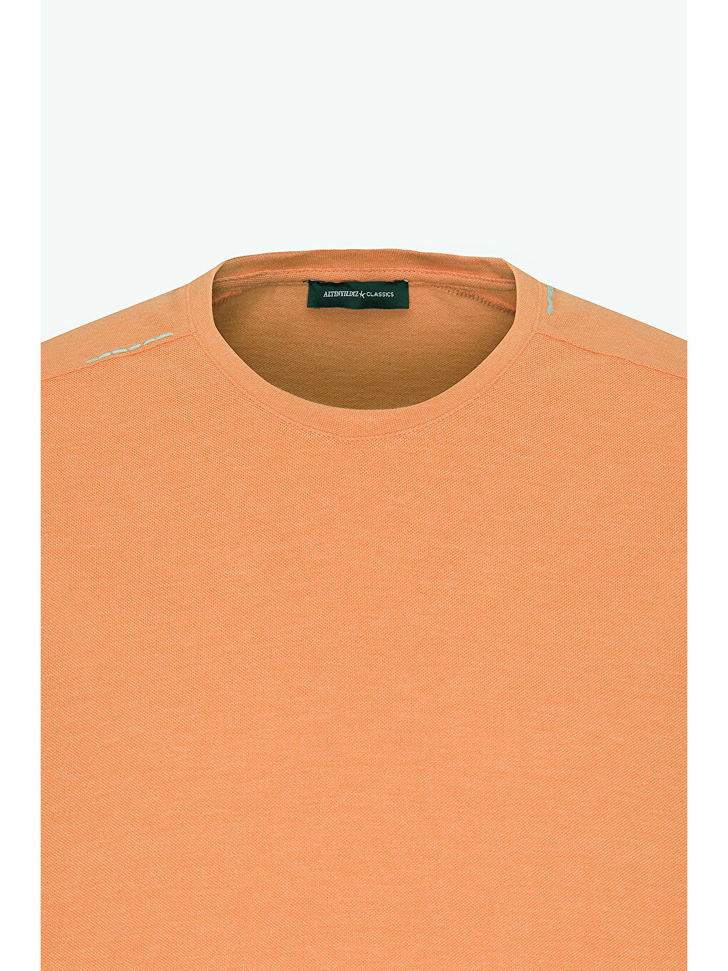 Erkek Turuncu Dar Kesim Pamuklu Bisiklet Yaka Tişört-6