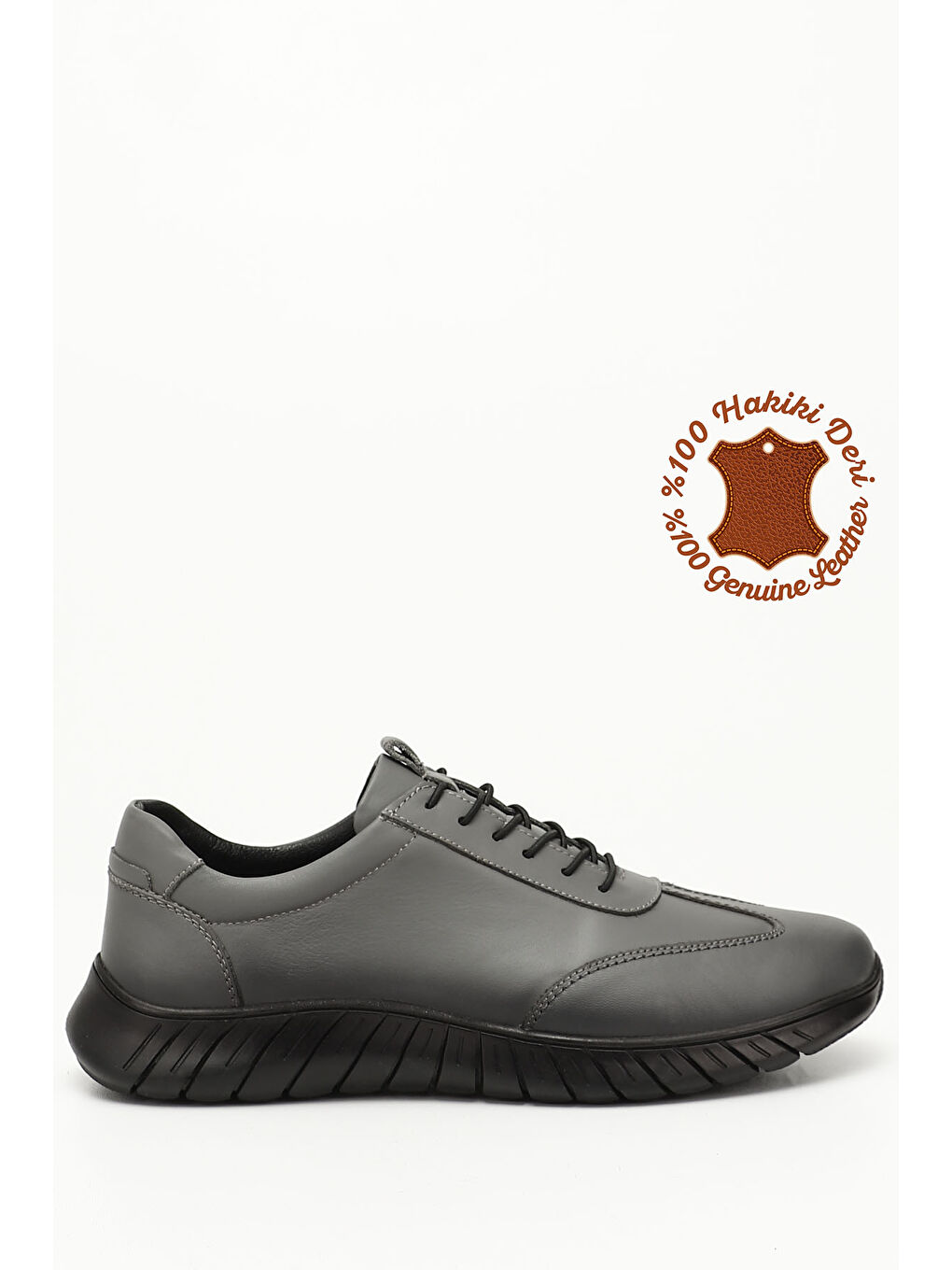 Gri Erkek GRİ Bağcıklı Kauçuk Taban Hakiki Deri Sneaker