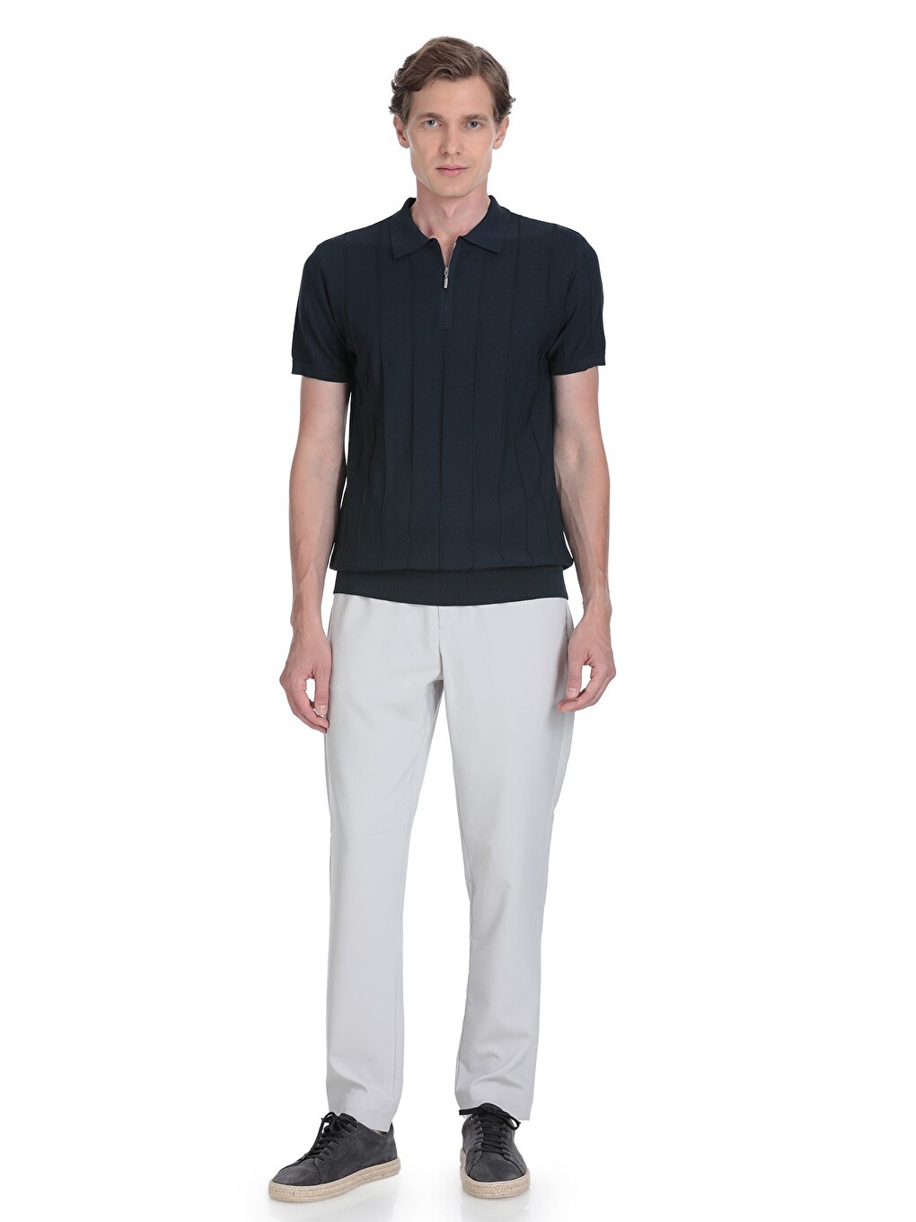 Lacivert Regular Fit Polo Yaka Rayon Tişört-1