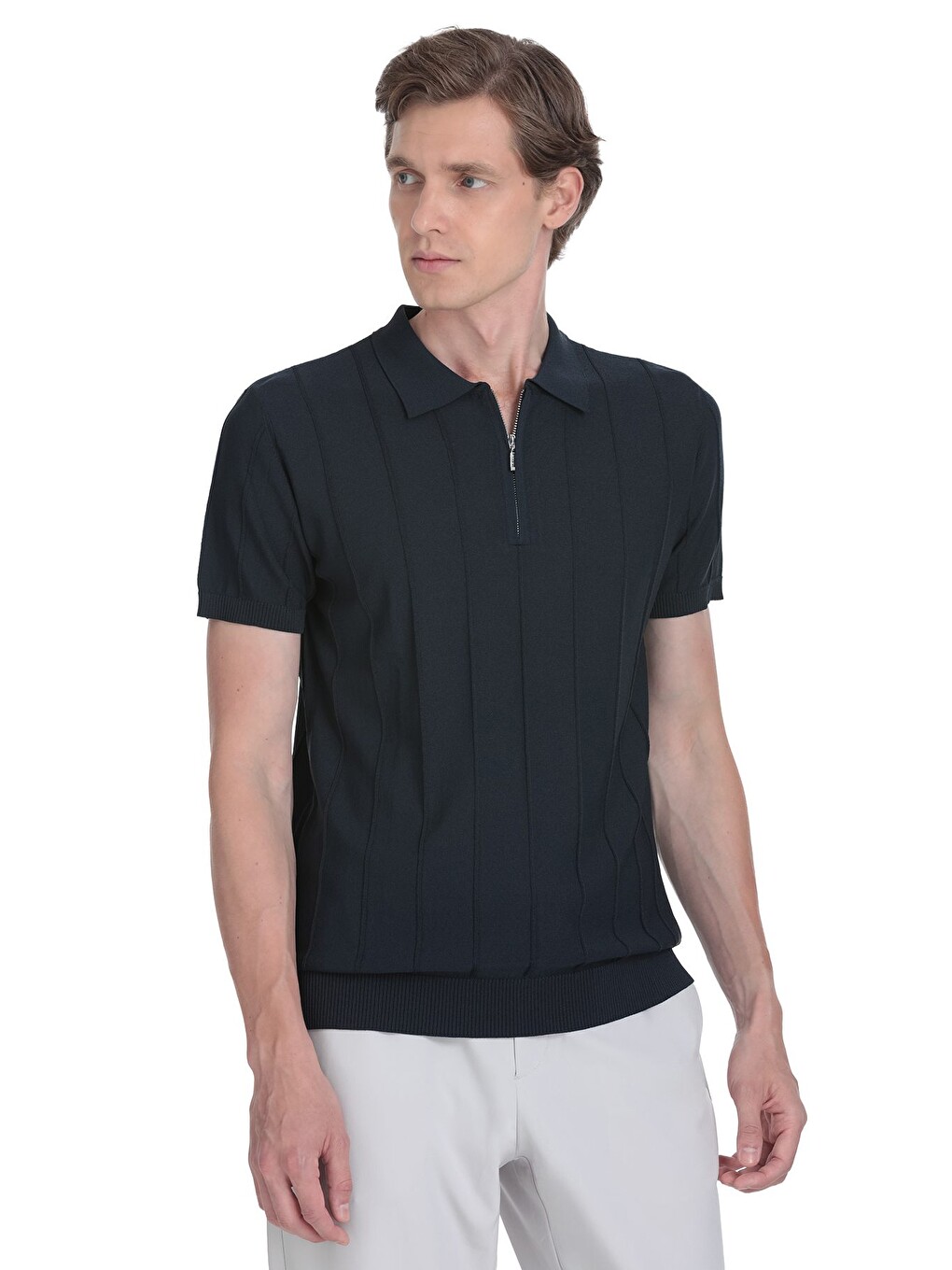 Lacivert Regular Fit Polo Yaka Rayon Tişört-2