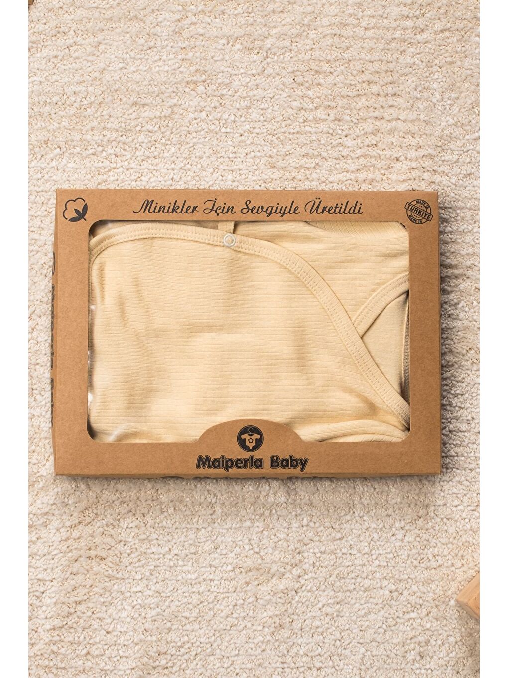 Bej Düz Renk Organik Pamuk Kutulu 5 Parça Hastane Çıkış Seti-2