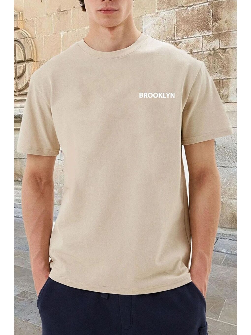 uyguntarz Bej Unisex Brooklyn Baskılı T-shirt