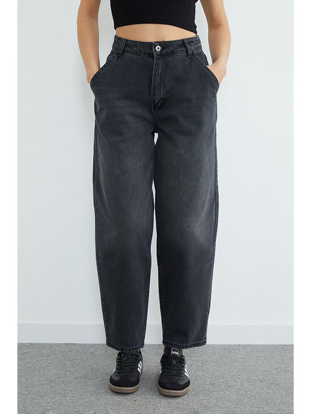 Antrasit Yüksek Bel Şalvar Jean-1