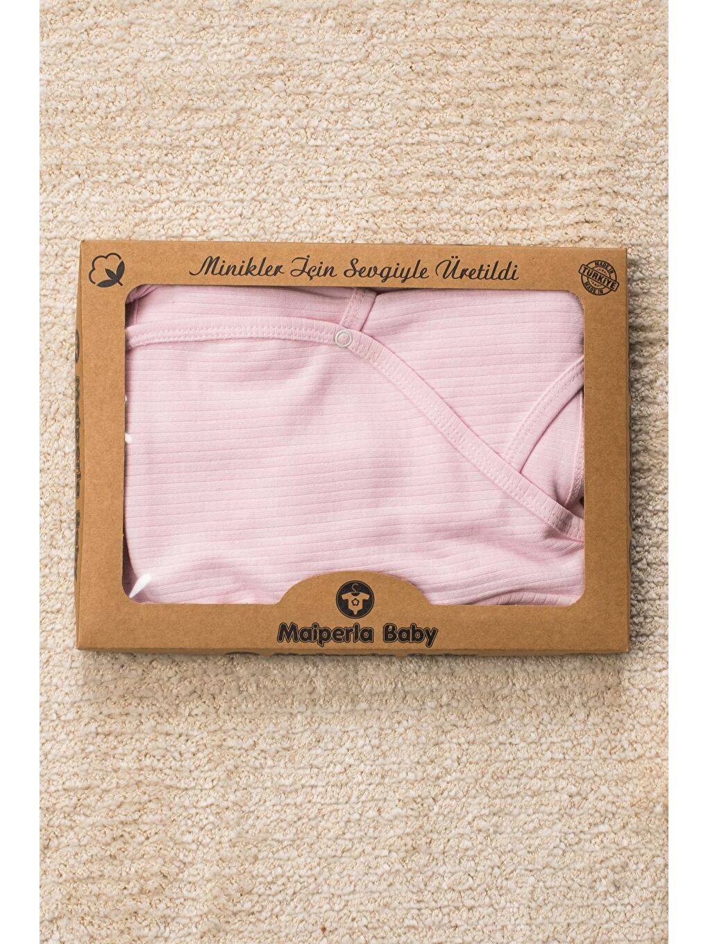 Pembe Düz Renk Organik Pamuk Kutulu 5 Parça Hastane Çıkış Seti-2