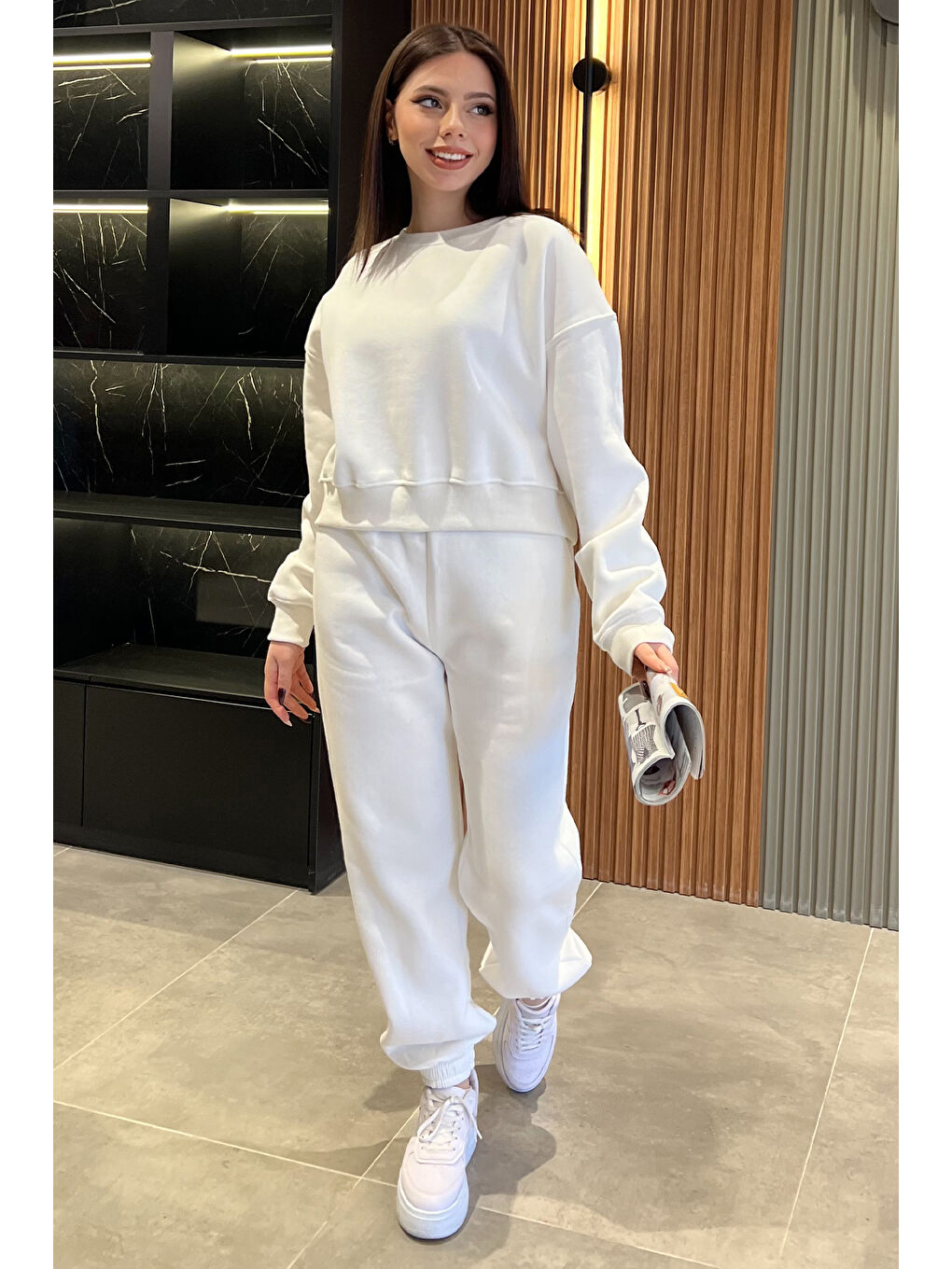 Ekru Kadın Şardonlu Eşofman Takımı-1