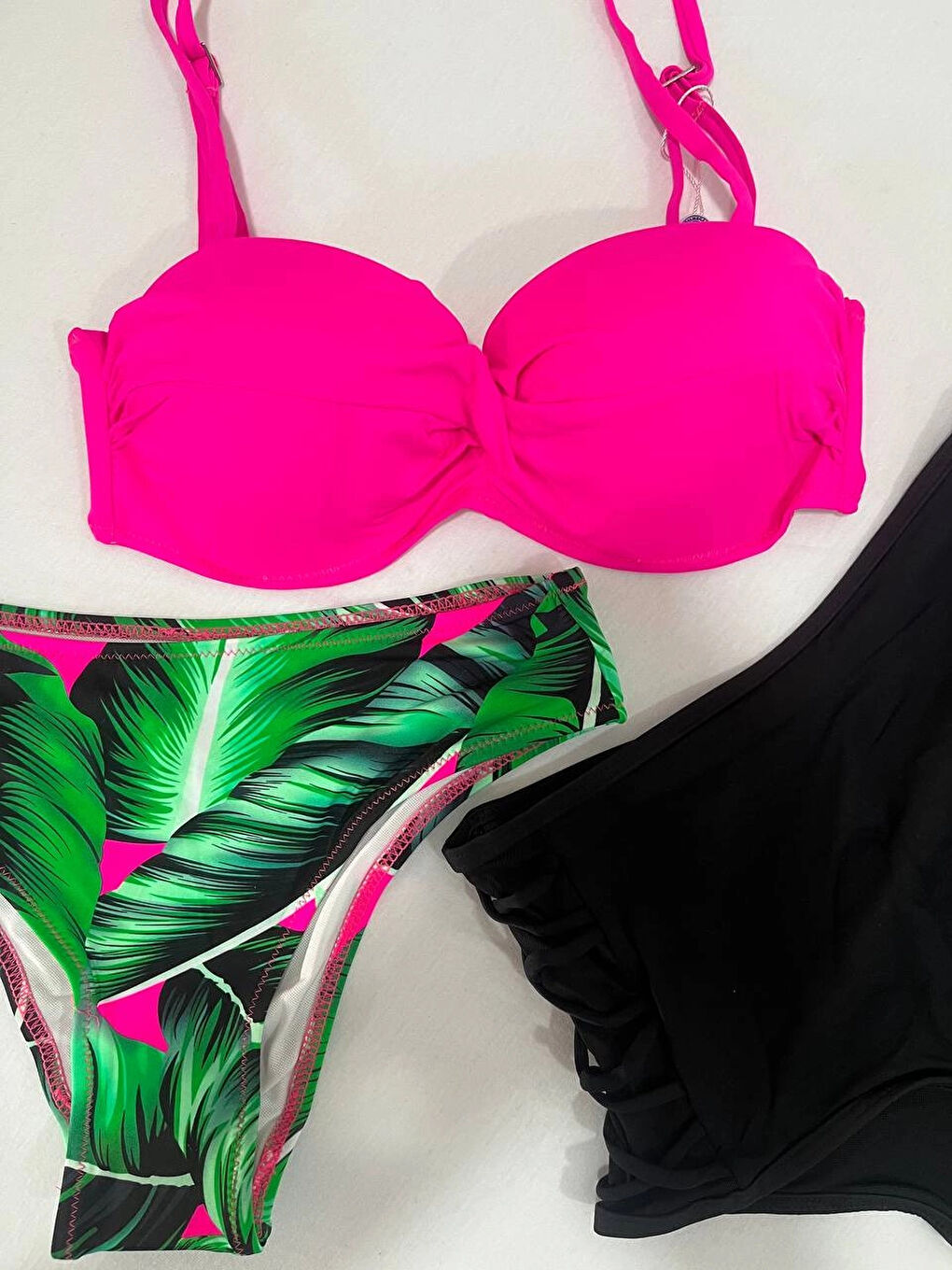 Kadın Fuşya İnce Askılı 3 Parça Bikini Takımı HZL25S-LC216-3
