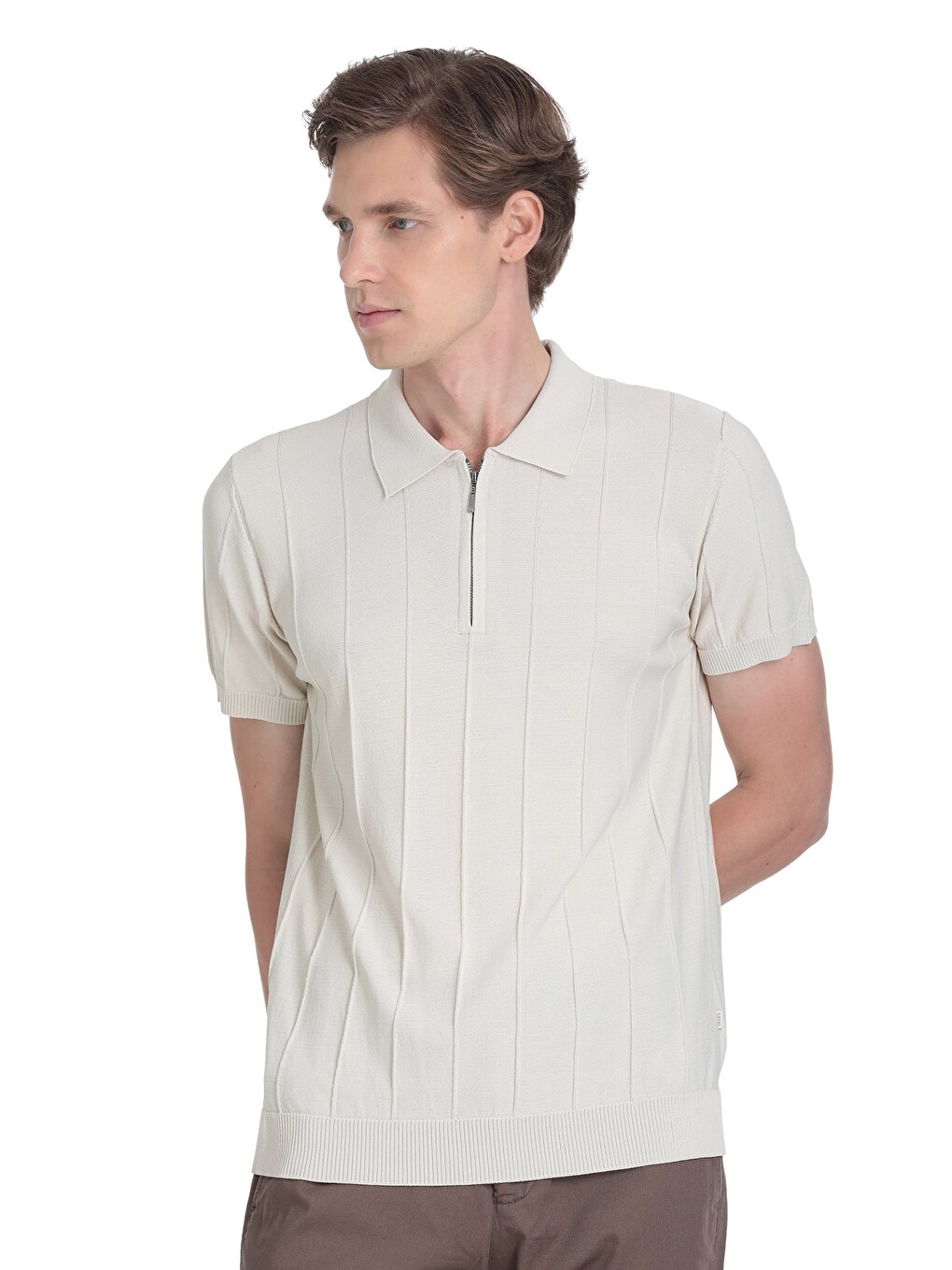 Ekru Regular Fit Polo Yaka Rayon Tişört-2