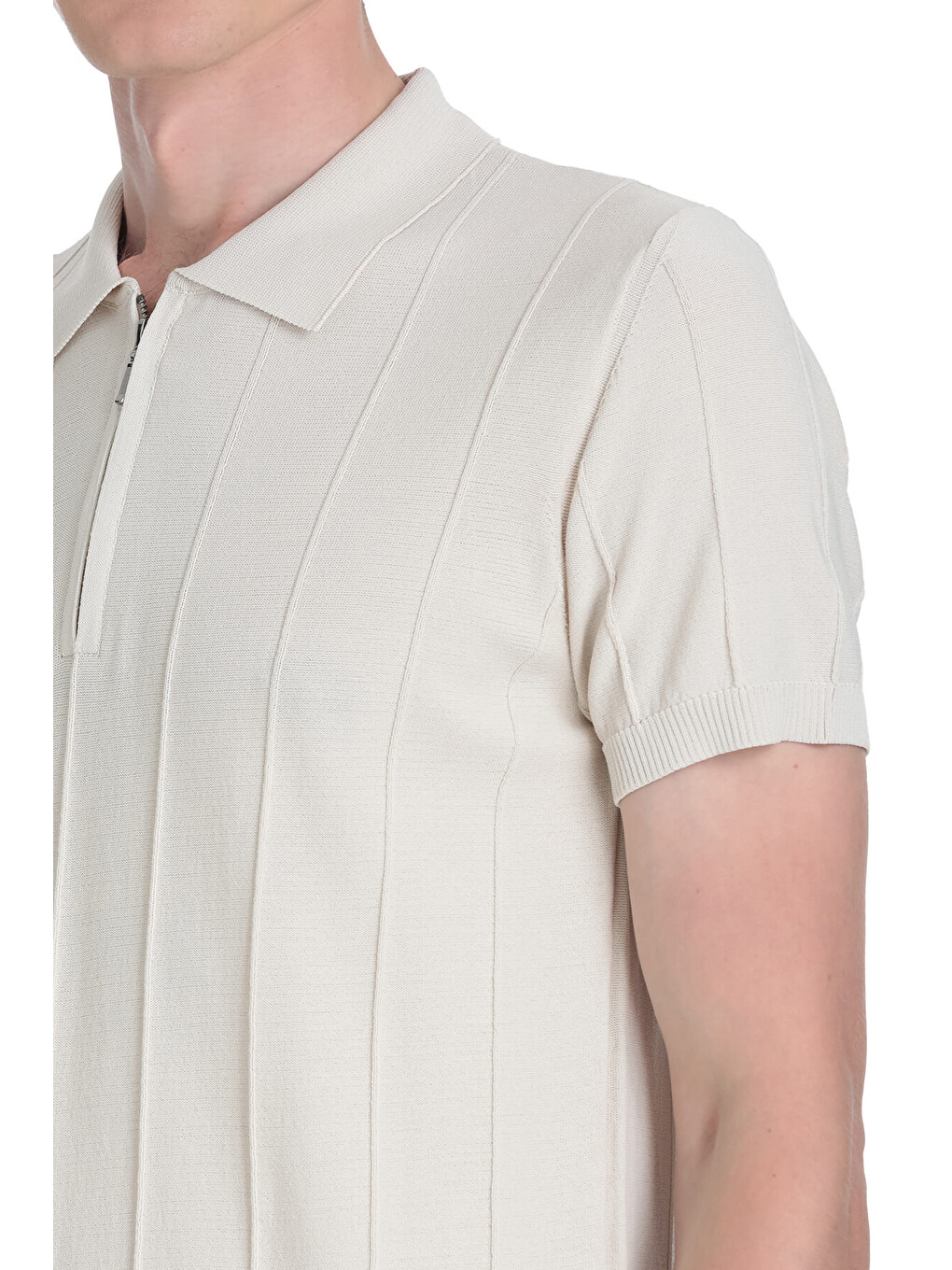 Ekru Regular Fit Polo Yaka Rayon Tişört-3