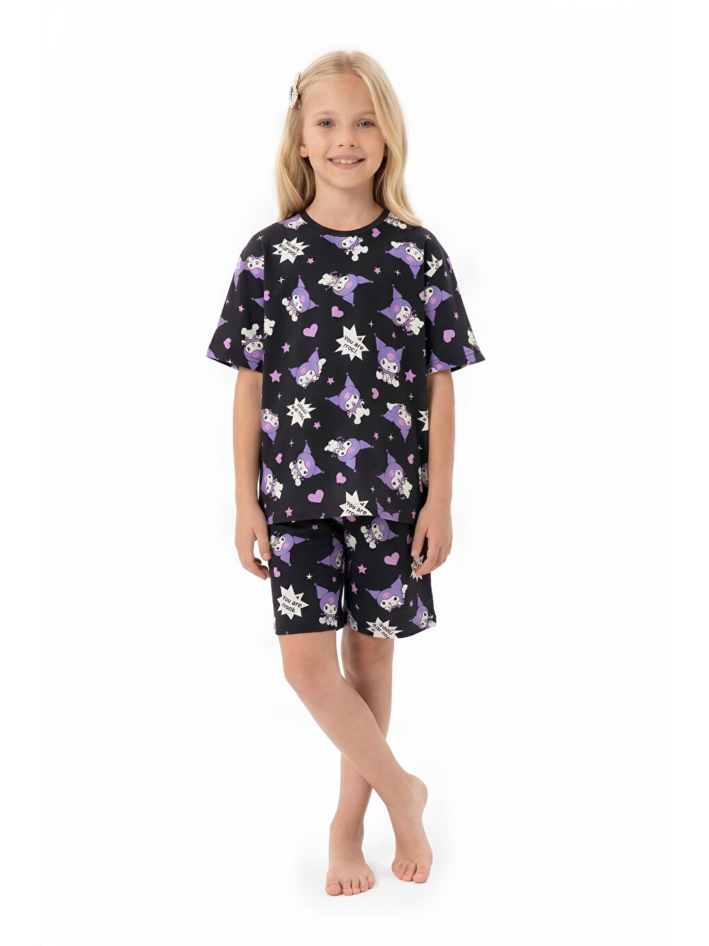 Siyah Kız Çocuk %100 Pamuk Ve Şortlu Pijama Takımı 8-13 Yaş 12721ıs