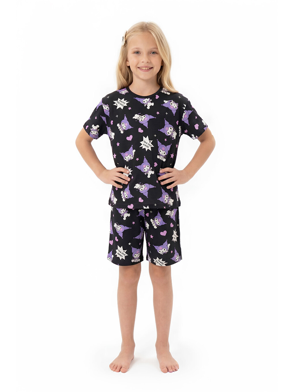 Siyah Kız Çocuk %100 Pamuk Ve Şortlu Pijama Takımı 8-13 Yaş 12721ıs-1