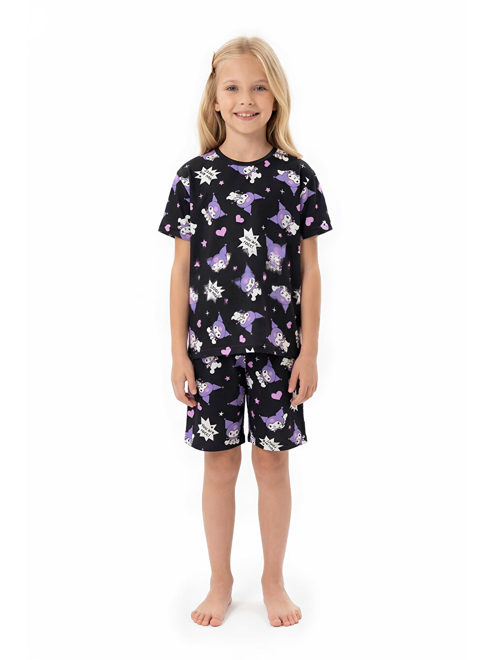 Siyah Kız Çocuk %100 Pamuk Ve Şortlu Pijama Takımı 8-13 Yaş 12721ıs-2