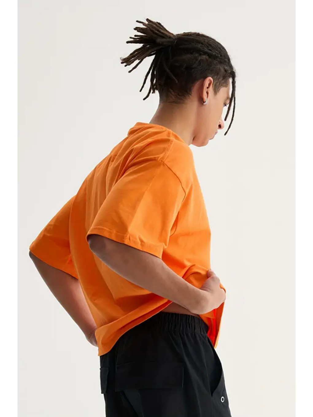 Turuncu Erkek Oversize Bisiklet Yaka %100 Pamuk Tişört-2