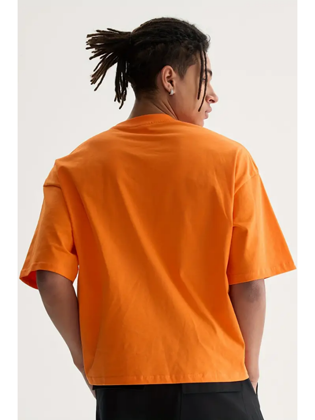 Turuncu Erkek Oversize Bisiklet Yaka %100 Pamuk Tişört-4
