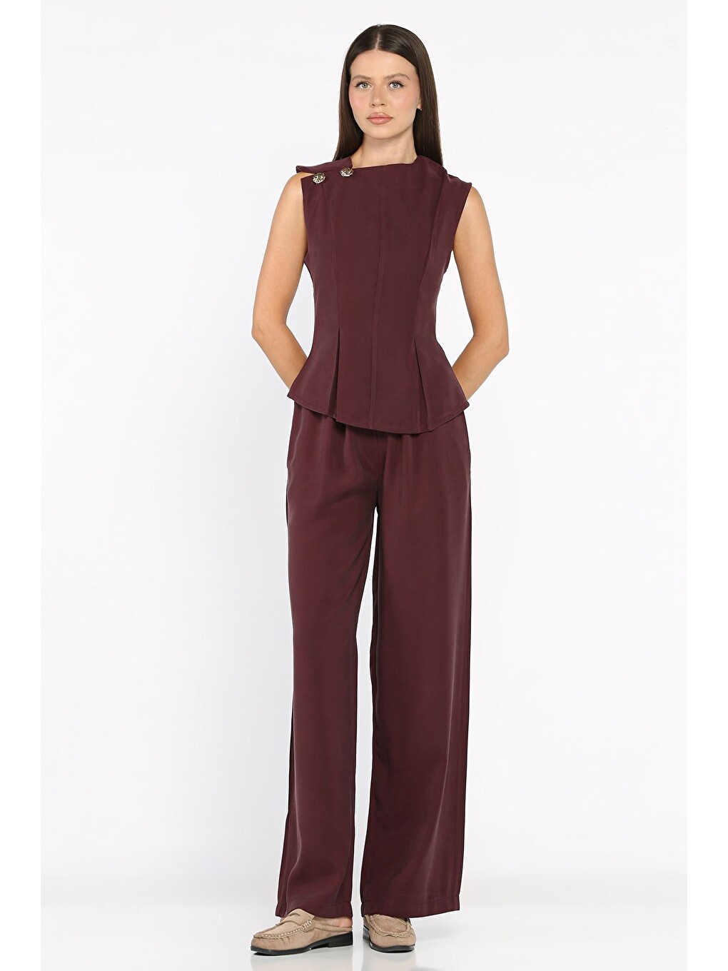 Mürdüm Modal Kumaş Bluz Pantolon İkili Takım-1